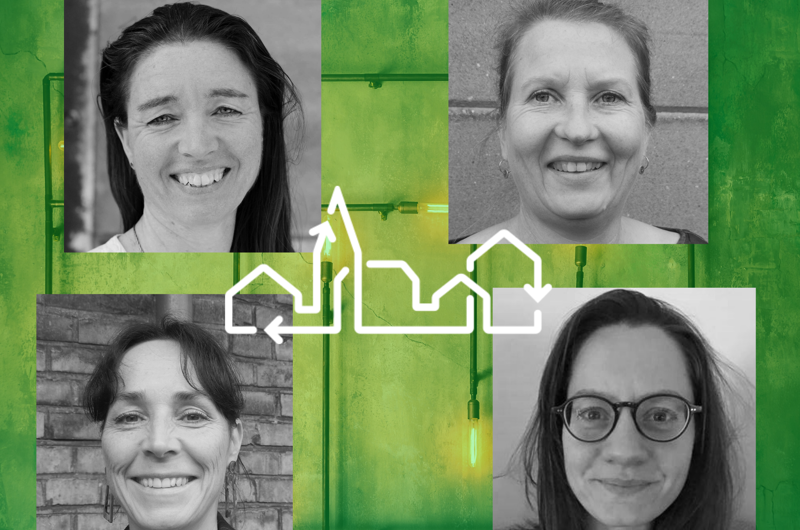 Collage med sort-hvide portrætfotos af de fire nye medarbejdere i Ressource City